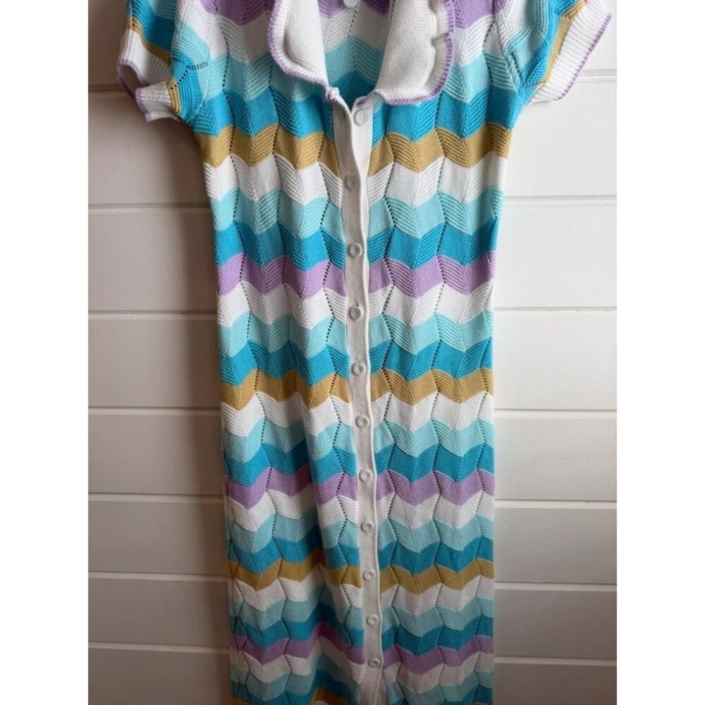 Mable Striped Crochet Midi Dress Multi Color Chevron Knit Preppy Large NWOT